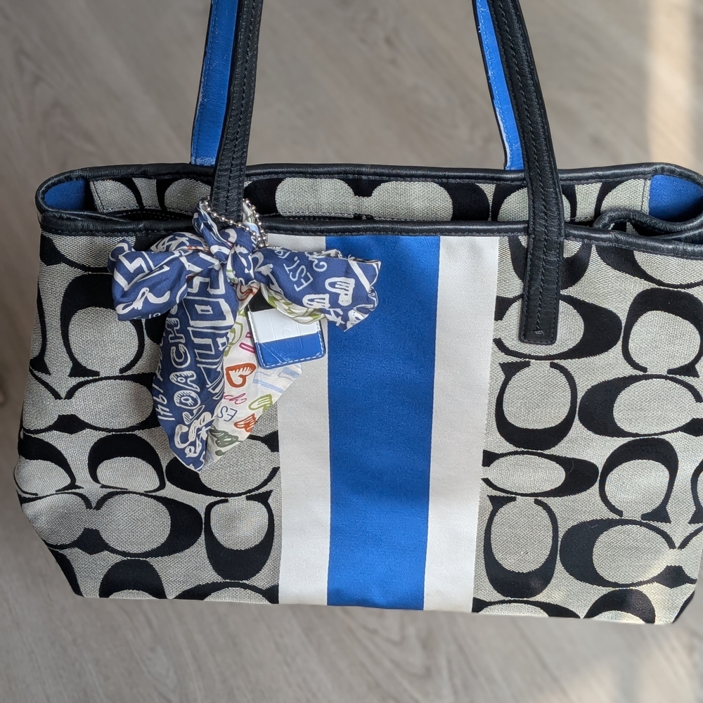 Stylish Black and Blue Patterned Tote Bag